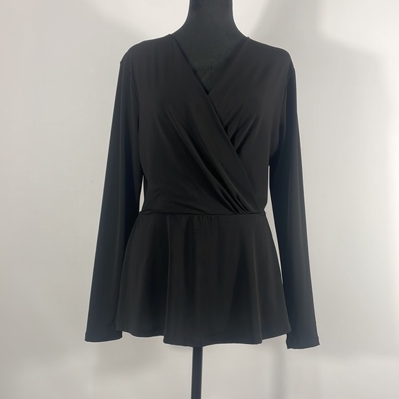 H&M Tops - H & M Black Wrap front, peplum Top, Lpng Sleeve, V neck, Medium